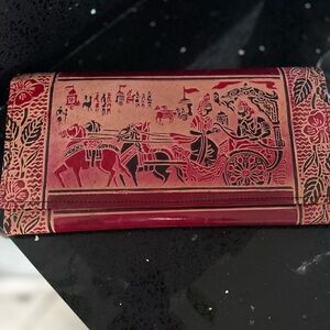 Red Embossed Shantiniketan Leather clutch